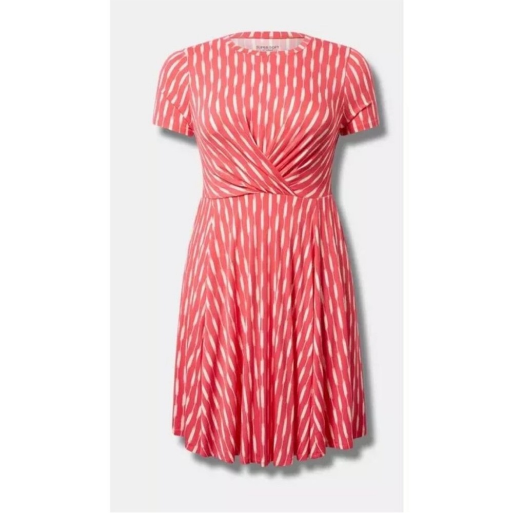 Torrid A-Line Dress Pink White Short Sleeve Stretch Pockets Size 0 (12) (L)